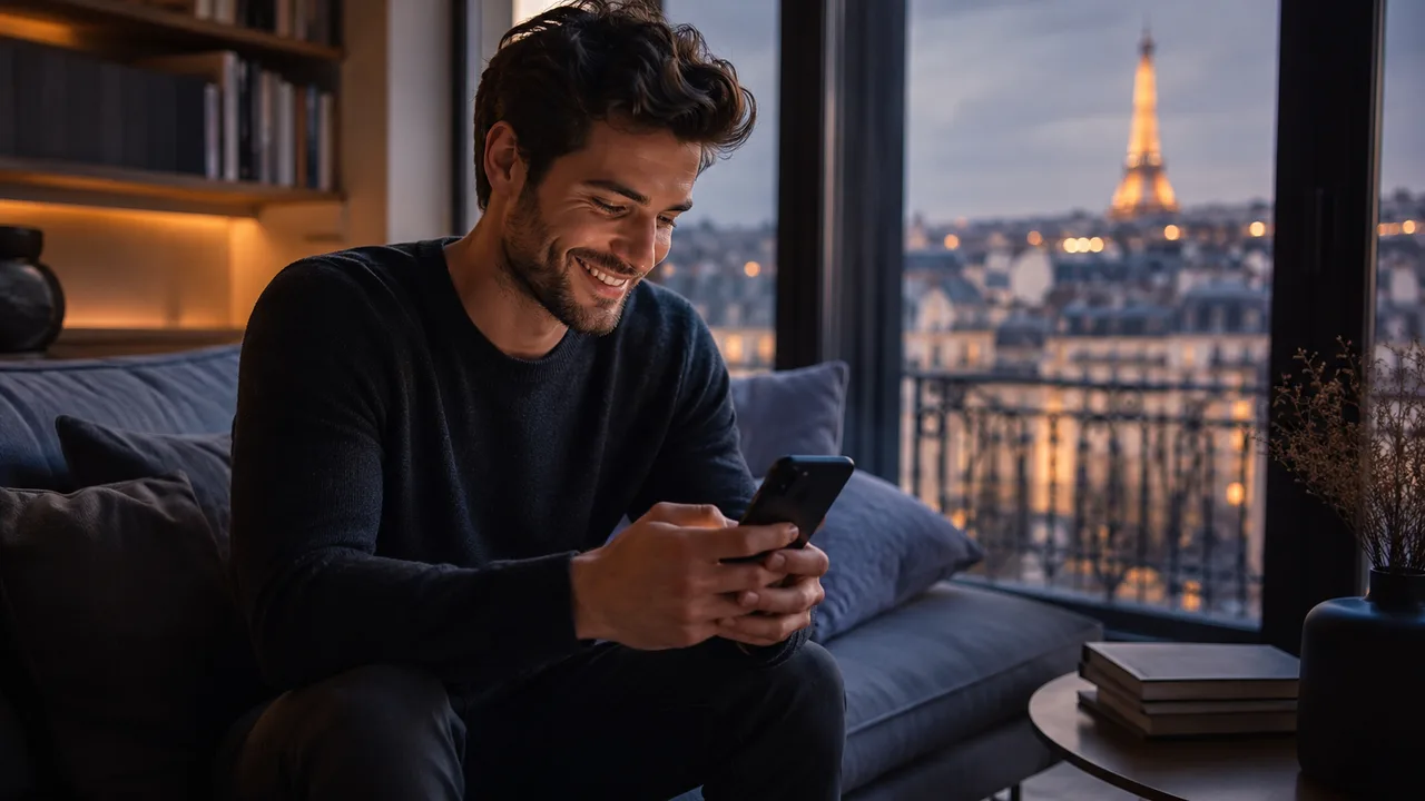 Homme qui cherche un plan à 3 sur une application de rencontre spécialisée