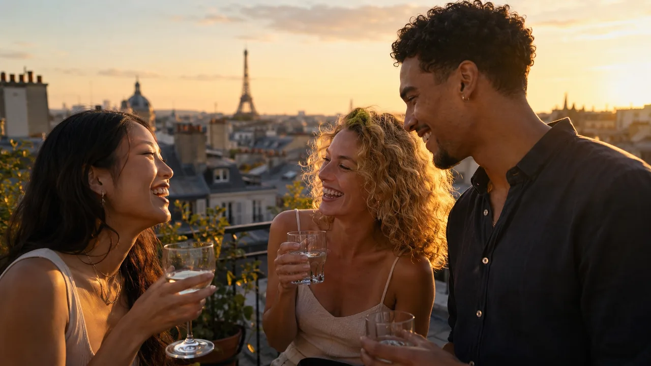 Trois personnes complices qui préparent leur premier plan à 3 à Paris